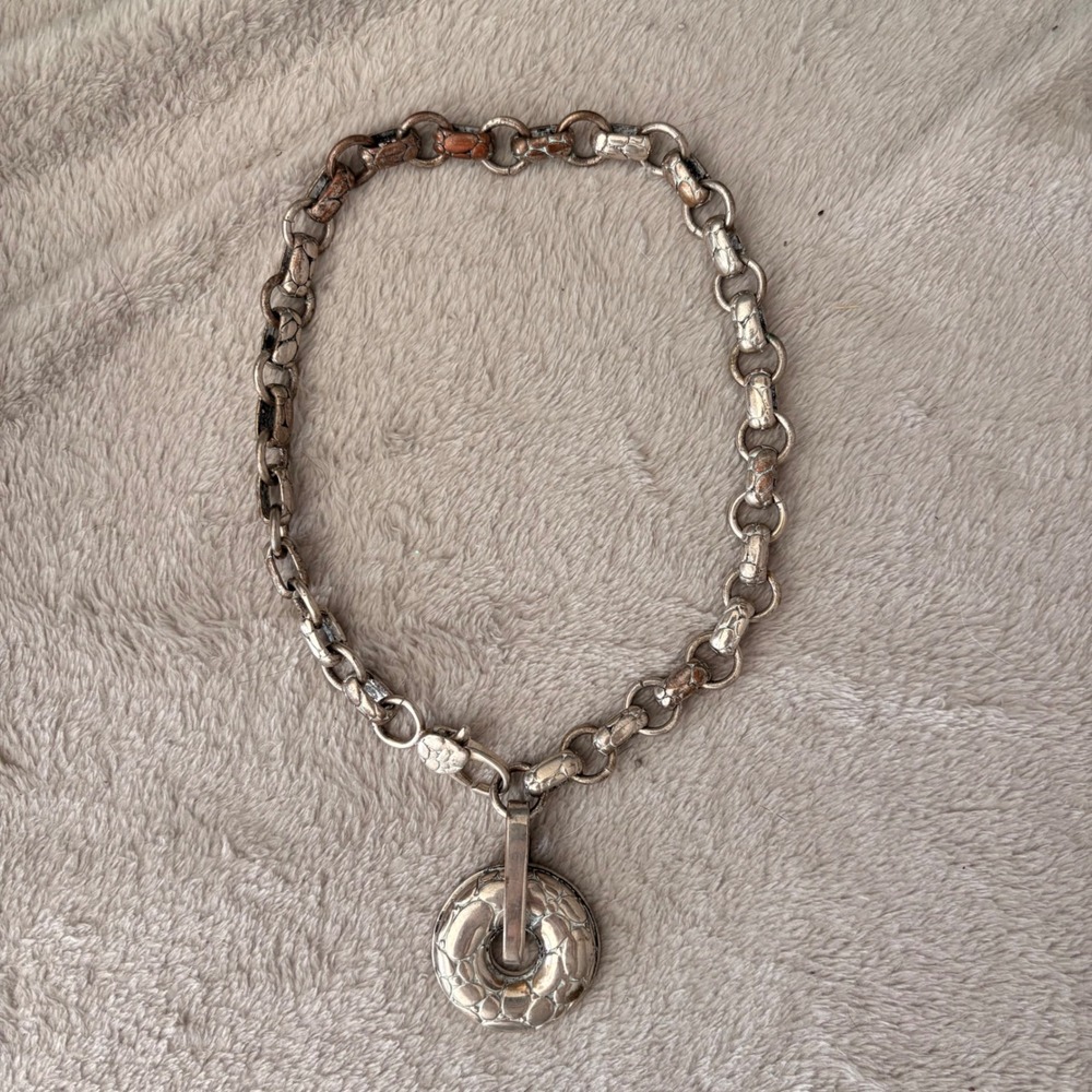Vintage Artisan John Hardy Inspired Hammered Silver Tone Necklace 15"